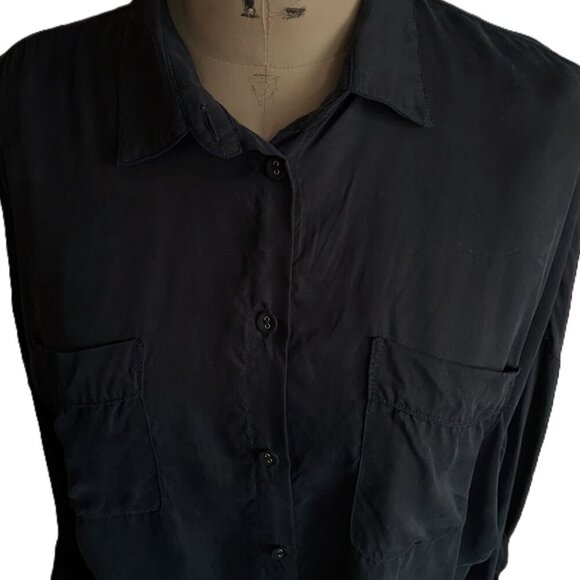 DISSH button down dark blue navy long sleeve shirt top blouse - Picture 3 of 9